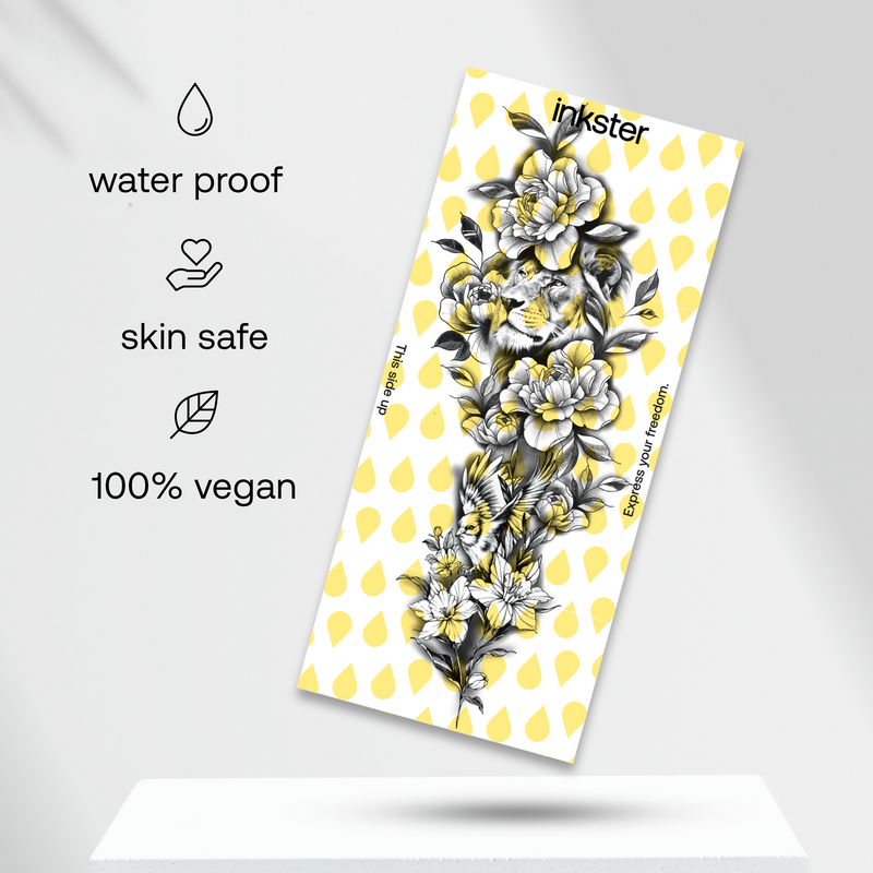 Lion in a Sea of Blossoms Tattoo Sleeve