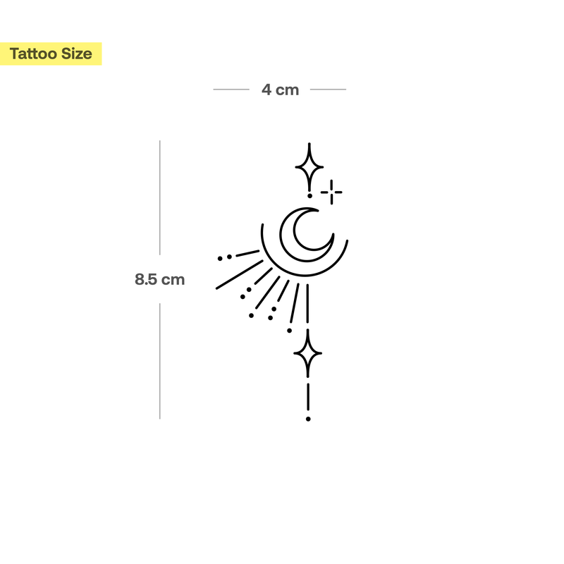 Kleiner Mond, Sterne und Sonne Elemente Tattoo