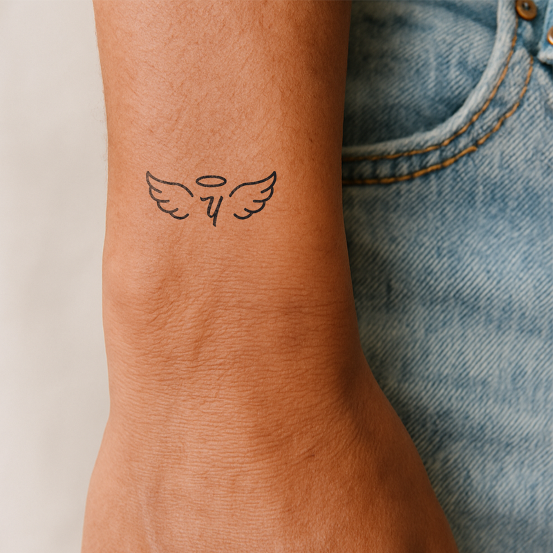Angel wings with initials Tattoo (A-Z)