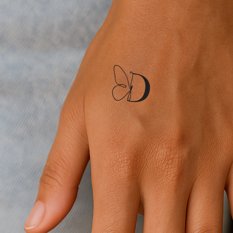 Butterfly with initials Tattoo (A-Z)