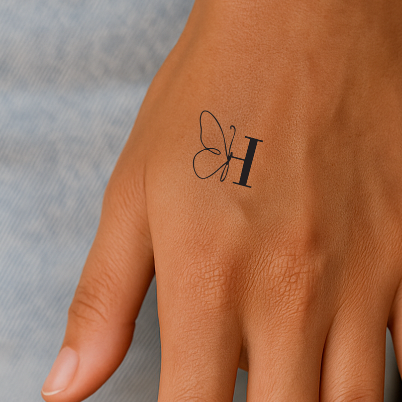 Butterfly with initials Tattoo (A-Z)