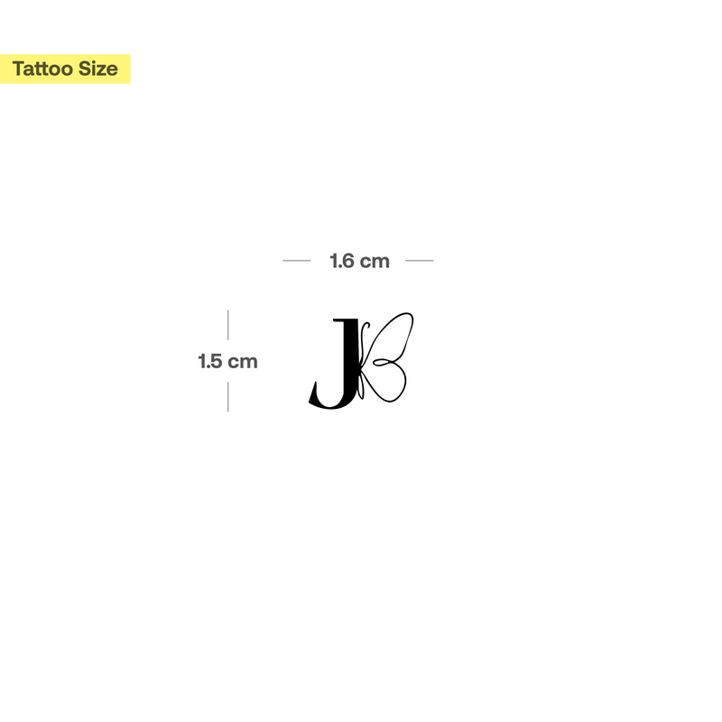 Butterfly with initials Tattoo (A-Z)