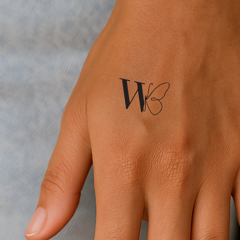 Butterfly with initials Tattoo (A-Z)