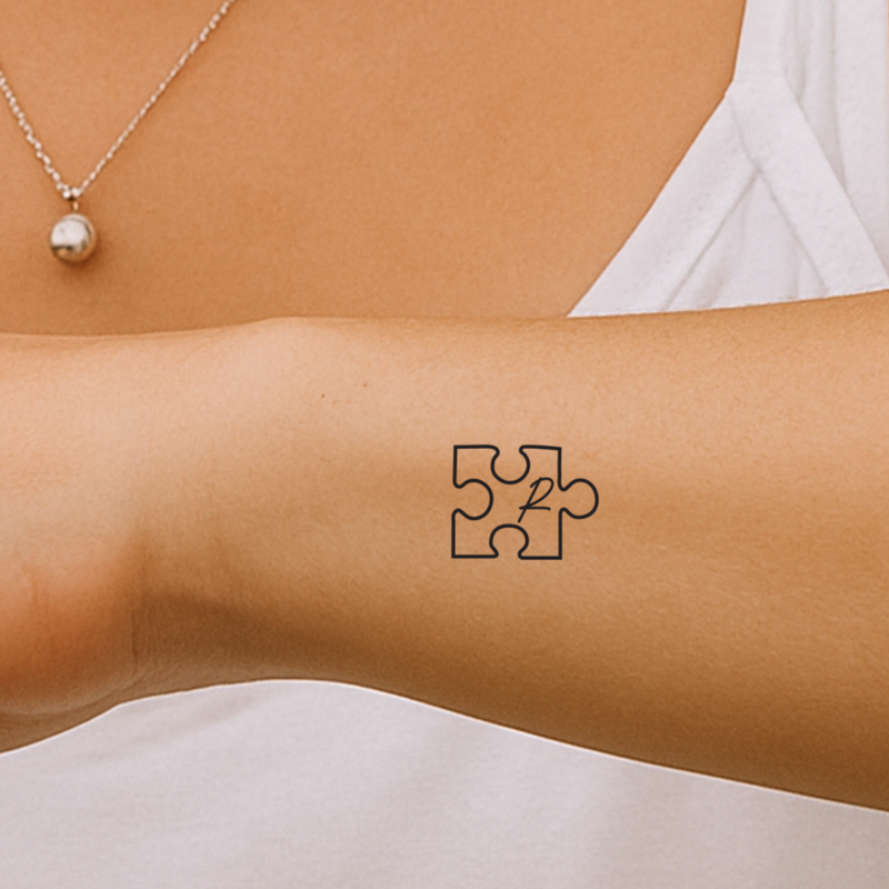 Puzzle piece with initials Tattoo (A-Z)